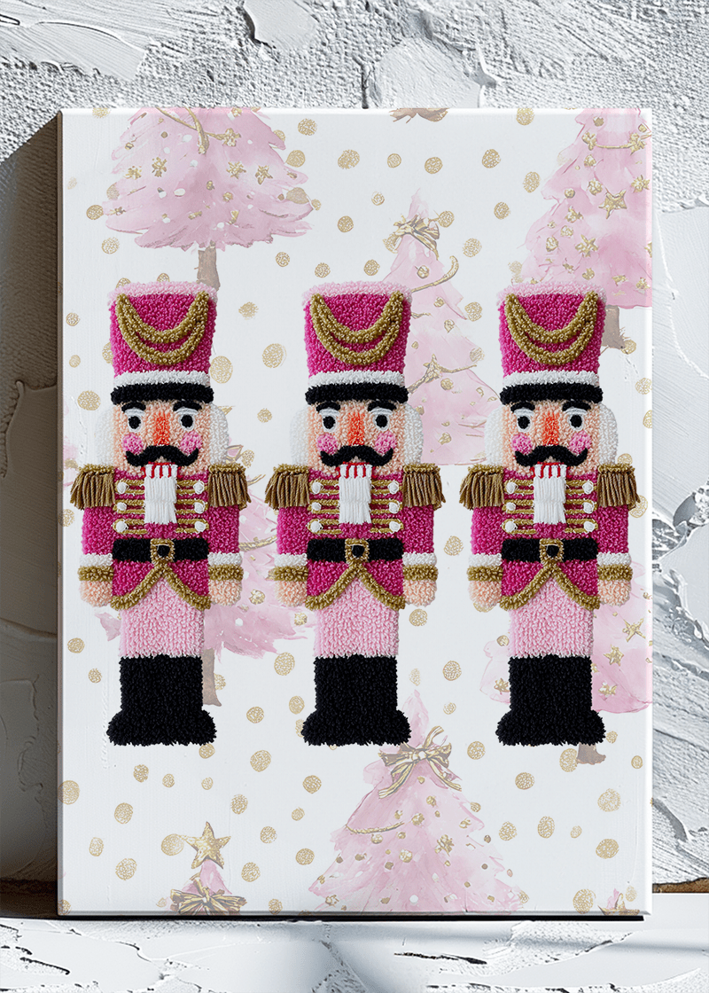 Pinkmas Trees Faux Yarn Holiday Guard Stretched Canvas Print - Wholesale Accessory Market
