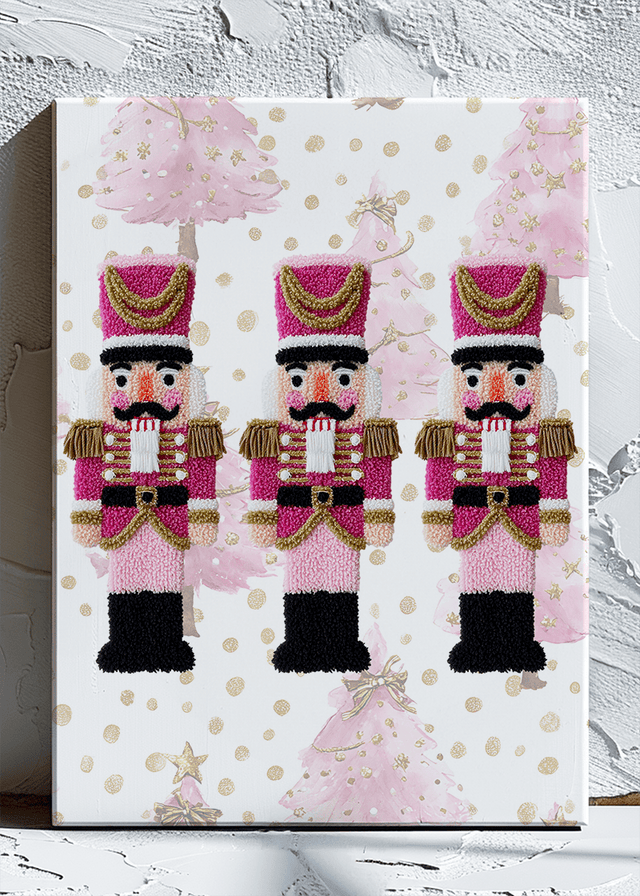 Pinkmas Trees Faux Yarn Holiday Guard Stretched Canvas Print - Wholesale Accessory Market