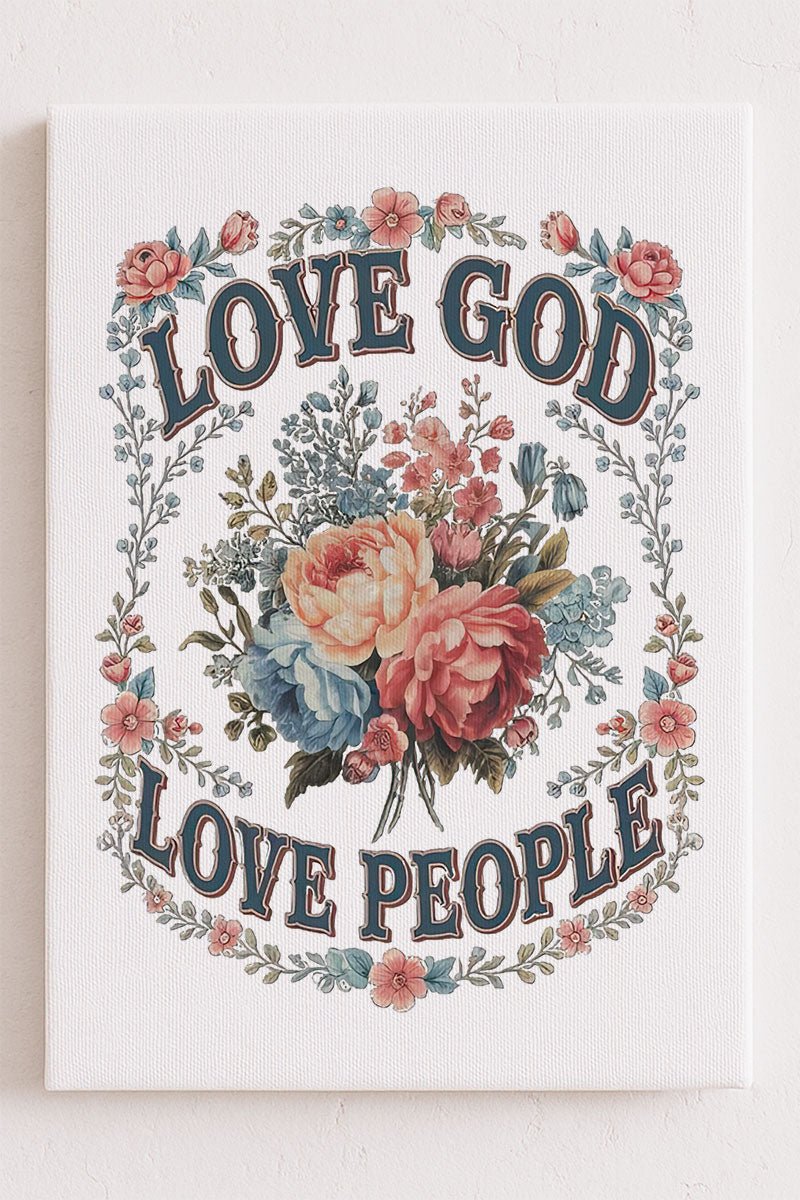 Vintage Love God Love People Stretched Canvas Print - Wholesale Accessory Market