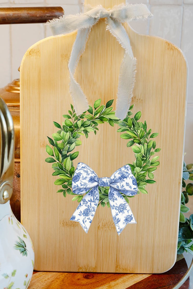 Blue Willow Wreath Wood Cutting Board - Wholesale Accessory Market