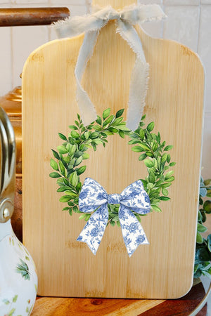 Blue Willow Wreath Wood Cutting Board - Wholesale Accessory Market