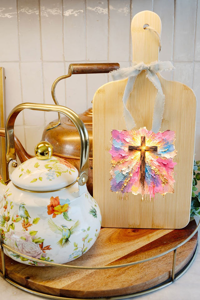 Pastel Brushstroke Cross Decorative Wood Cutting Board - Wholesale Accessory Market