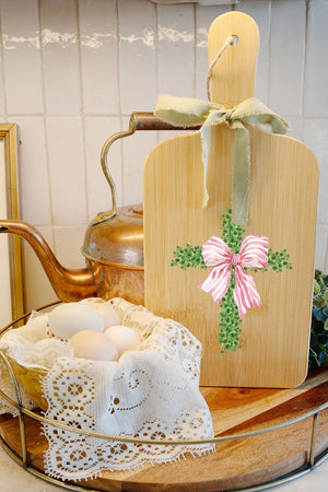 Pink Bow Boxwood Cross Decorative Wood Cutting Board - Wholesale Accessory Market