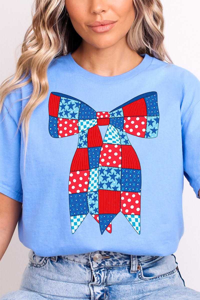 Patchwork Patriotic Bow Softstyle Adult T-Shirt - Wholesale Accessory Market