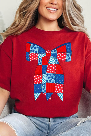 Patchwork Patriotic Bow Softstyle Adult T-Shirt - Wholesale Accessory Market