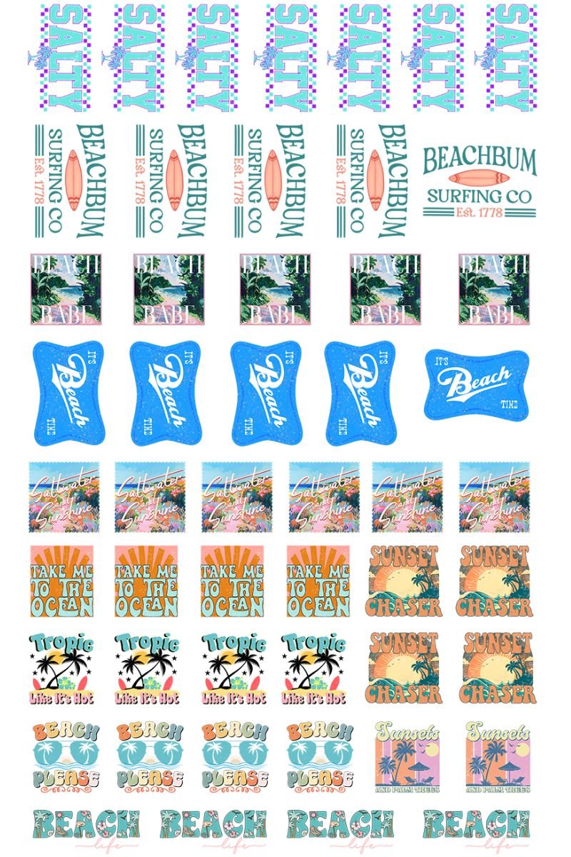 22 x 36 Beach Version 3 Pre - Made Hat Gang Sheet - Wholesale Accessory Market
