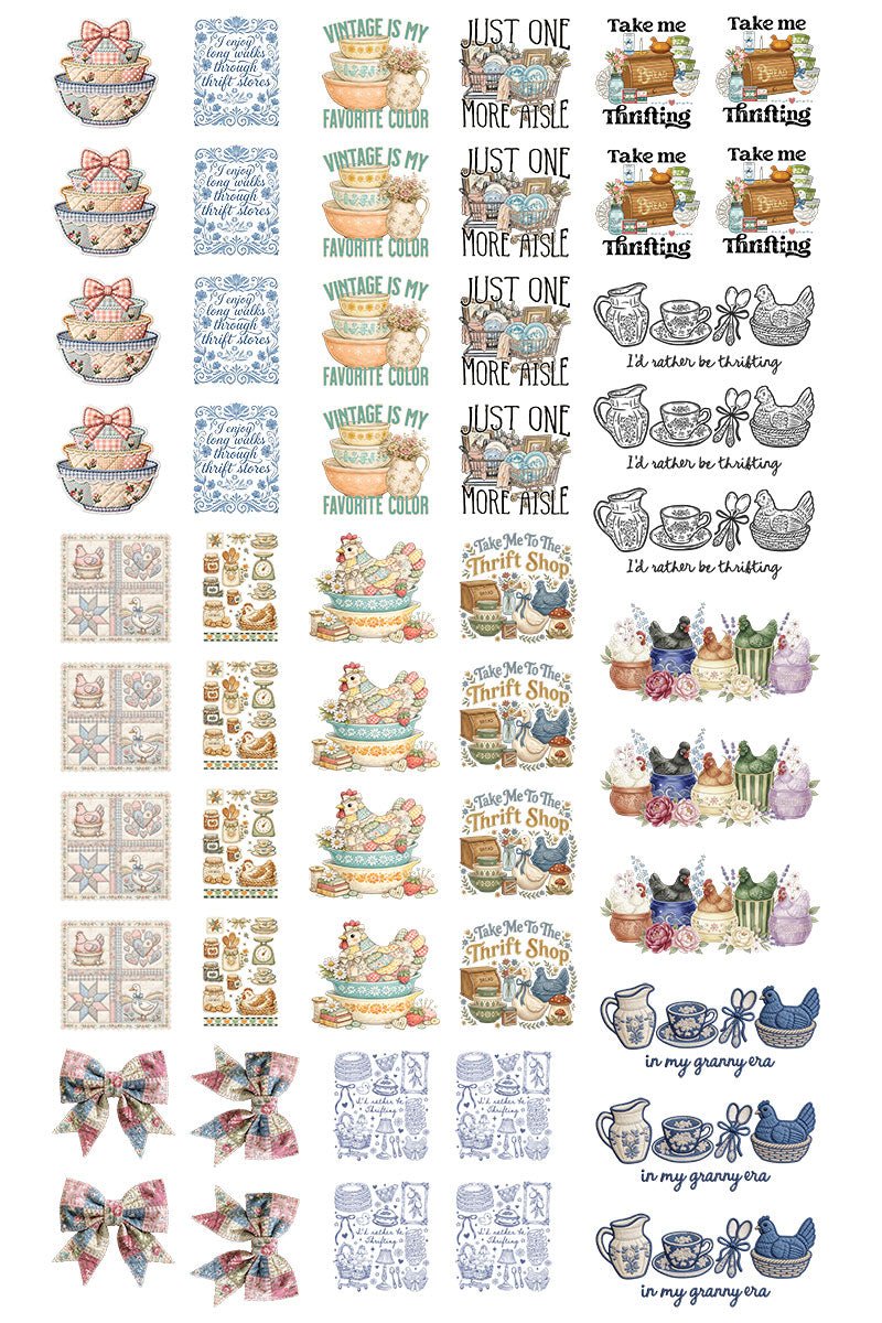 22 x 36 Thrifting/Grannycore Pre - Made Hat Gang Sheet - Wholesale Accessory Market