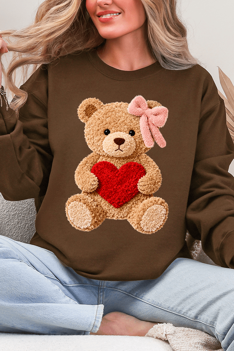 Cozy Heart Cub Faux Yarn Ecosmart Crewneck Sweatshirt - Wholesale Accessory Market