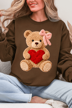 Cozy Heart Cub Faux Yarn Ecosmart Crewneck Sweatshirt - Wholesale Accessory Market