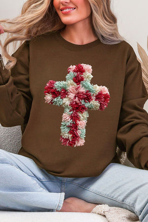 Faux Yarn Cross Ecosmart Crewneck Sweatshirt - Wholesale Accessory Market