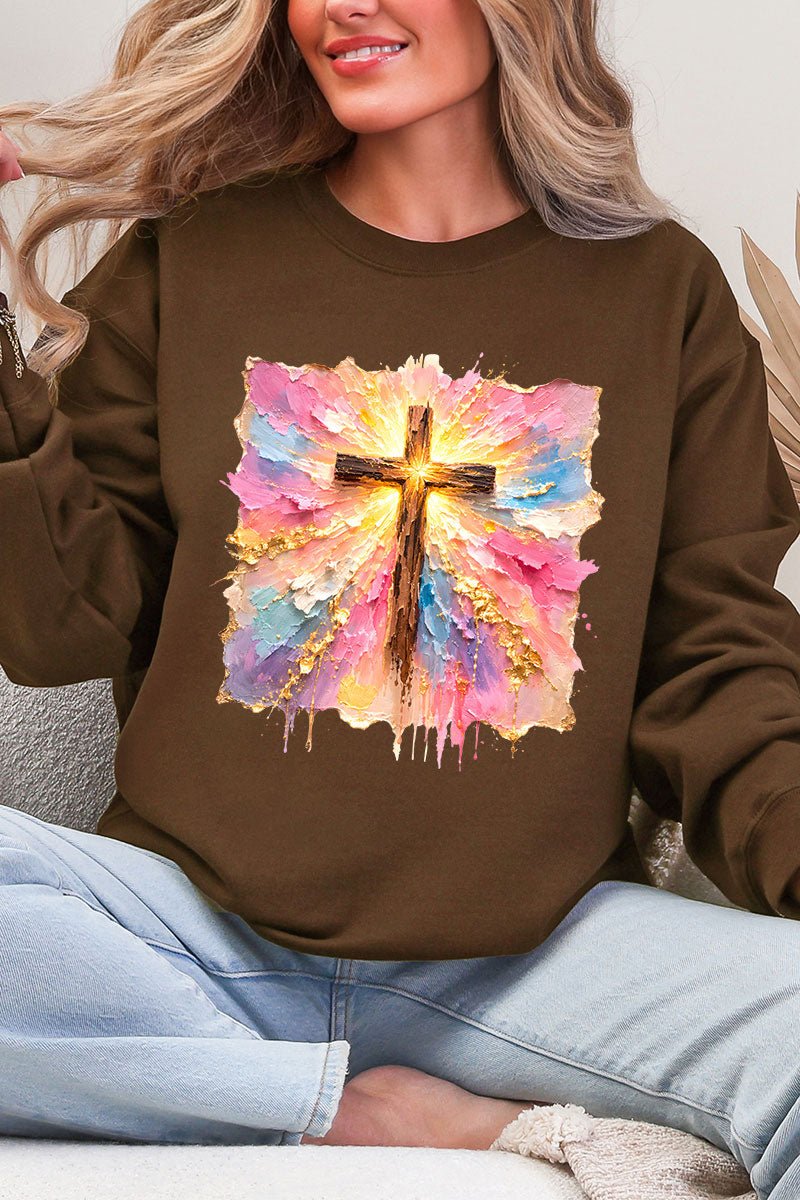Pastel Brushstroke Cross Ecosmart Crewneck Sweatshirt - Wholesale Accessory Market