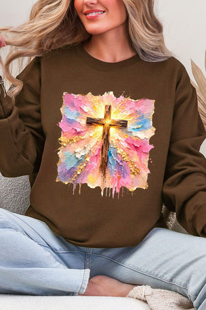 Pastel Brushstroke Cross Ecosmart Crewneck Sweatshirt - Wholesale Accessory Market