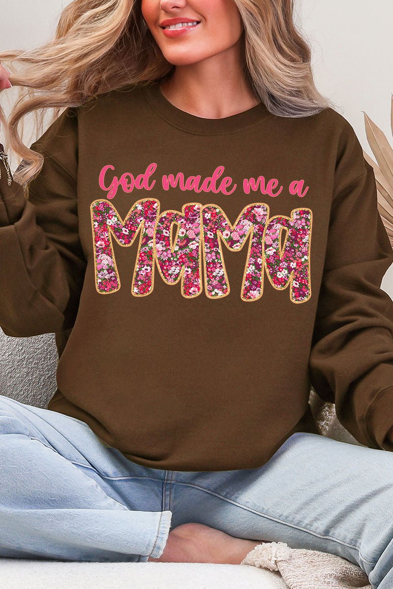 Pink God Made Me A Mama Ecosmart Crewneck Sweatshirt - Wholesale Accessory Market