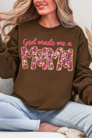 Pink God Made Me A Mama Ecosmart Crewneck Sweatshirt - Wholesale Accessory Market
