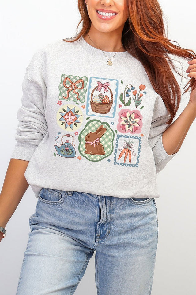 Blossom Bunny Patch Ecosmart Crewneck Sweatshirt - Wholesale Accessory Market