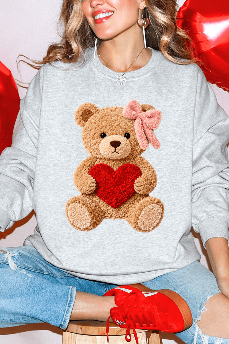 Cozy Heart Cub Faux Yarn Ecosmart Crewneck Sweatshirt - Wholesale Accessory Market
