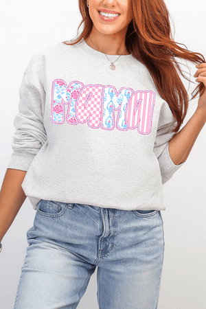 Preppy Pink And Blue Mama Ecosmart Crewneck Sweatshirt - Wholesale Accessory Market