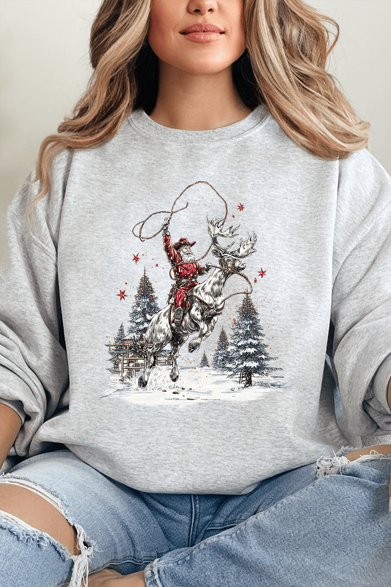 Retro Rodeo Santa Ecosmart Crewneck Sweatshirt - Wholesale Accessory Market