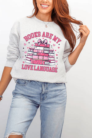 Valentine Books Are My Love Language Ecosmart Crewneck Sweatshirt - Wholesale Accessory Market