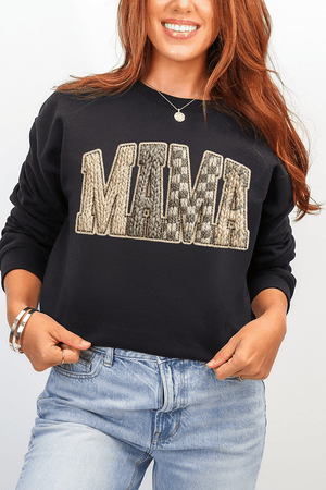 Faux Yarn Check Mama Ecosmart Crewneck Sweatshirt - Wholesale Accessory Market
