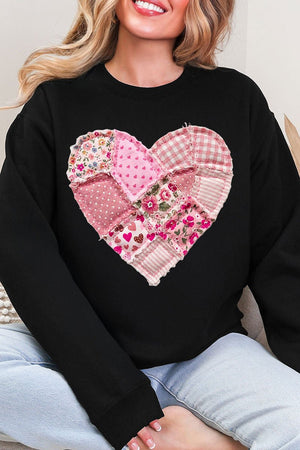 Patchwork Heart Ecosmart Crewneck Sweatshirt - Wholesale Accessory Market