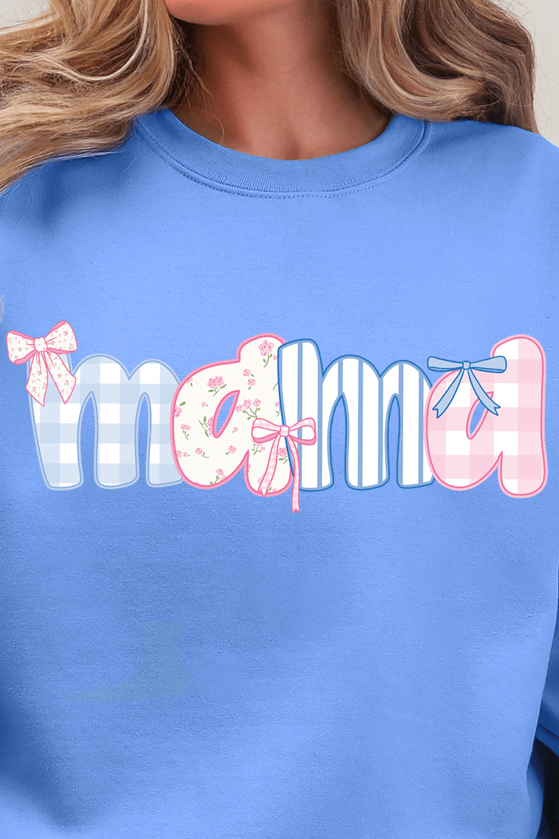 Coquette Floral Pink And Blue Mama Ecosmart Crewneck Sweatshirt - Wholesale Accessory Market