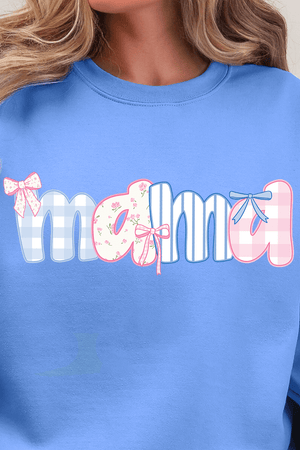 Coquette Floral Pink And Blue Mama Ecosmart Crewneck Sweatshirt - Wholesale Accessory Market