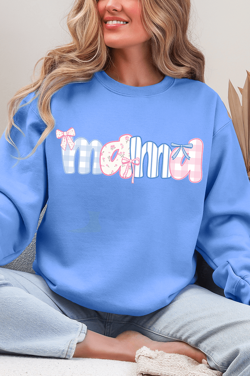 Coquette Floral Pink And Blue Mama Ecosmart Crewneck Sweatshirt - Wholesale Accessory Market