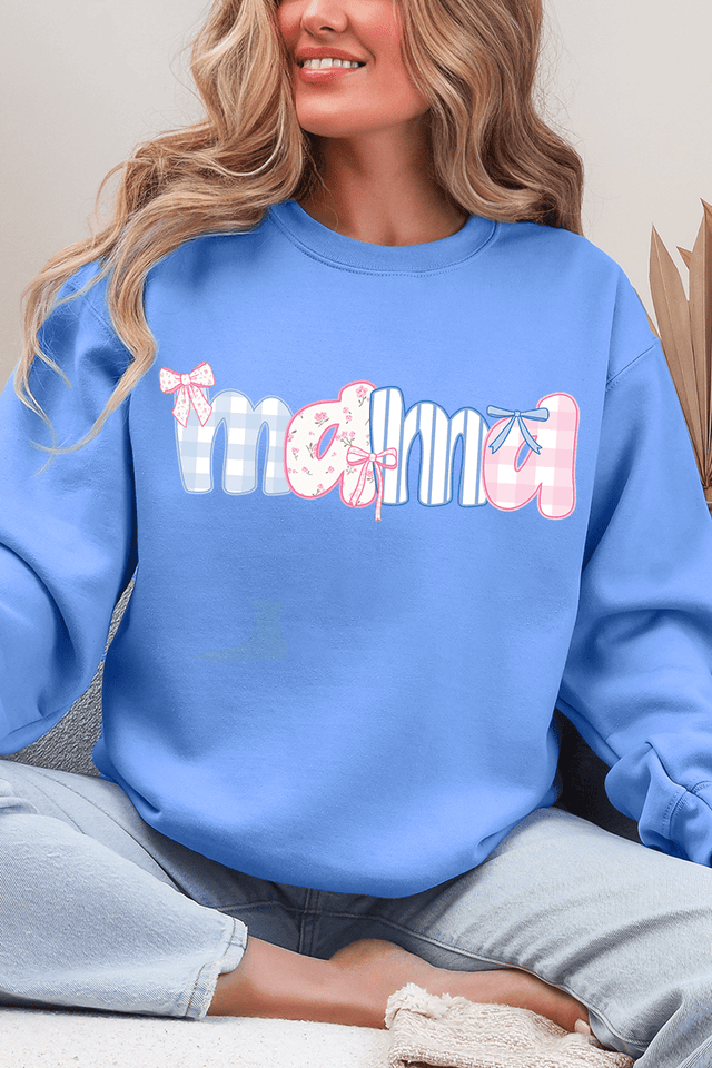 Coquette Floral Pink And Blue Mama Ecosmart Crewneck Sweatshirt - Wholesale Accessory Market
