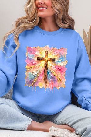 Pastel Brushstroke Cross Ecosmart Crewneck Sweatshirt - Wholesale Accessory Market