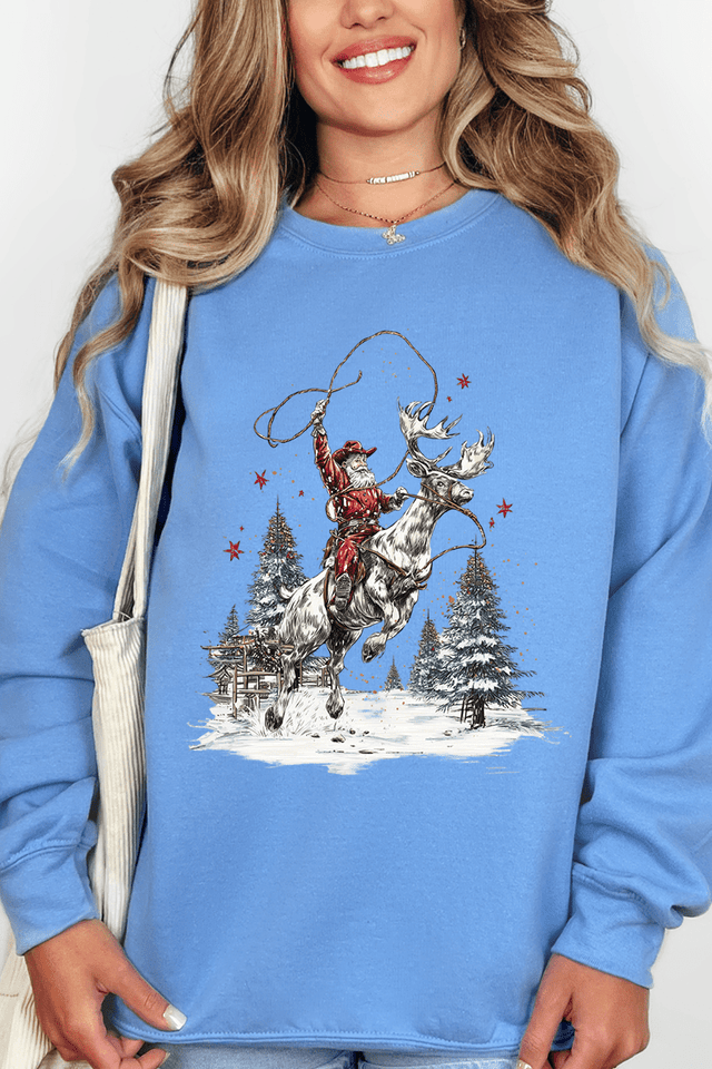 Retro Rodeo Santa Ecosmart Crewneck Sweatshirt - Wholesale Accessory Market