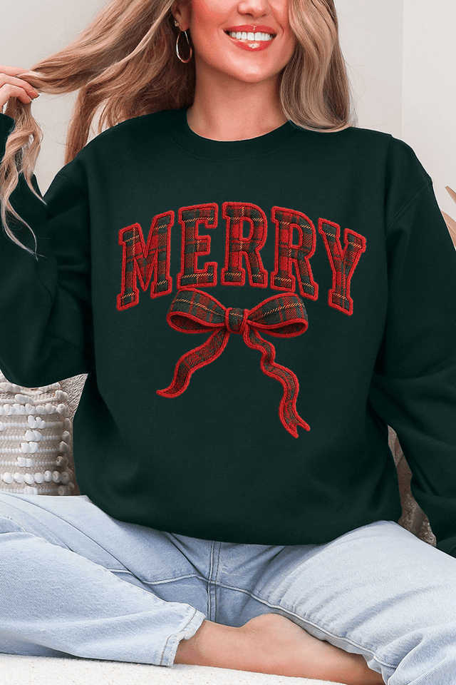 Merry In Plaid Ecosmart Crewneck Sweatshirt - Wholesale Accessory Market