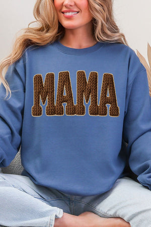 Brown Faux Threaded Mama Ecosmart Crewneck Sweatshirt - Wholesale Accessory Market