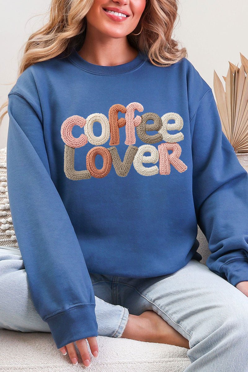 Faux Yarn Coffee Lover Ecosmart Crewneck Sweatshirt - Wholesale Accessory Market