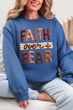 Faux Yarn Faith Over Fear Ecosmart Crewneck Sweatshirt - Wholesale Accessory Market