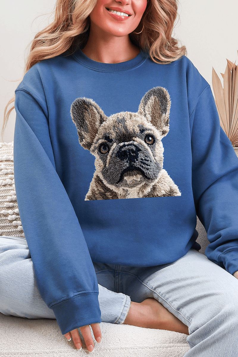 Faux Yarn French Bulldog Ecosmart Crewneck Sweatshirt - Wholesale Accessory Market