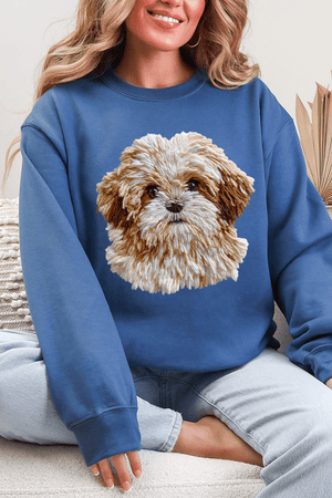 Faux Yarn Shih Tzu Ecosmart Crewneck Sweatshirt - Wholesale Accessory Market