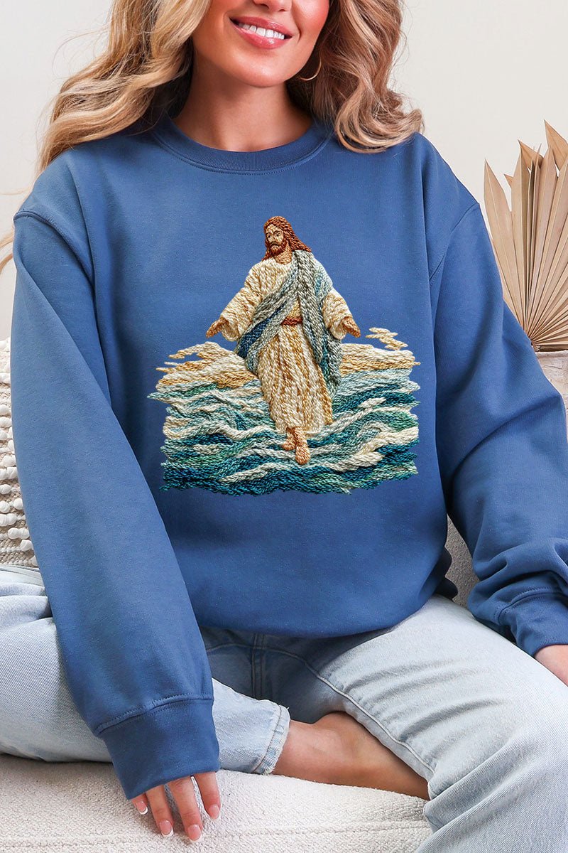 Faux Yarn Walking On Water Ecosmart Crewneck Sweatshirt - Wholesale Accessory Market