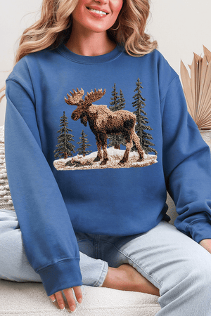 Faux Yarn Winter Moose Ecosmart Crewneck Sweatshirt - Wholesale Accessory Market