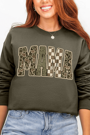 Camo Checkered Mama Ecosmart Crewneck Sweatshirt - Wholesale Accessory Market