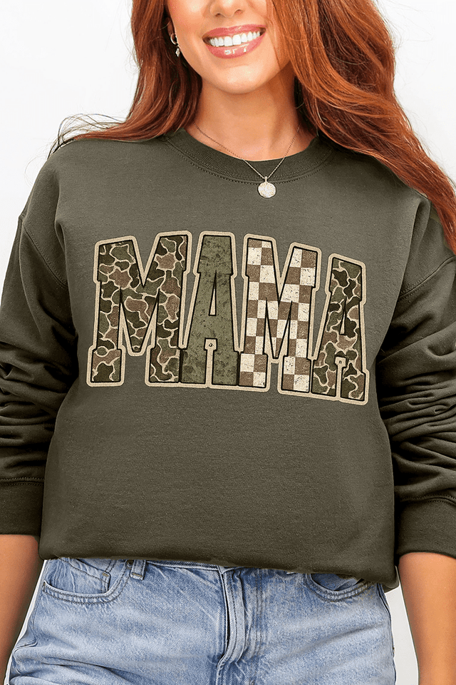 Camo Checkered Mama Ecosmart Crewneck Sweatshirt - Wholesale Accessory Market