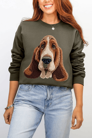 Faux Yarn Basset Hound Ecosmart Crewneck Sweatshirt - Wholesale Accessory Market