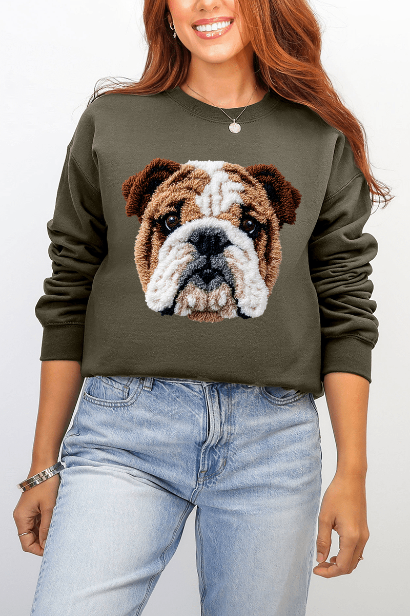 Faux Yarn English Bulldog Ecosmart Crewneck Sweatshirt - Wholesale Accessory Market