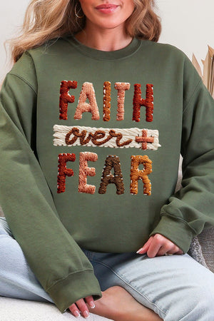 Faux Yarn Faith Over Fear Ecosmart Crewneck Sweatshirt - Wholesale Accessory Market