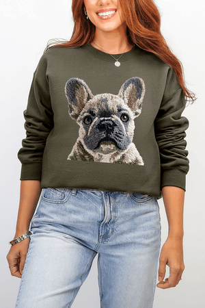 Faux Yarn French Bulldog Ecosmart Crewneck Sweatshirt - Wholesale Accessory Market