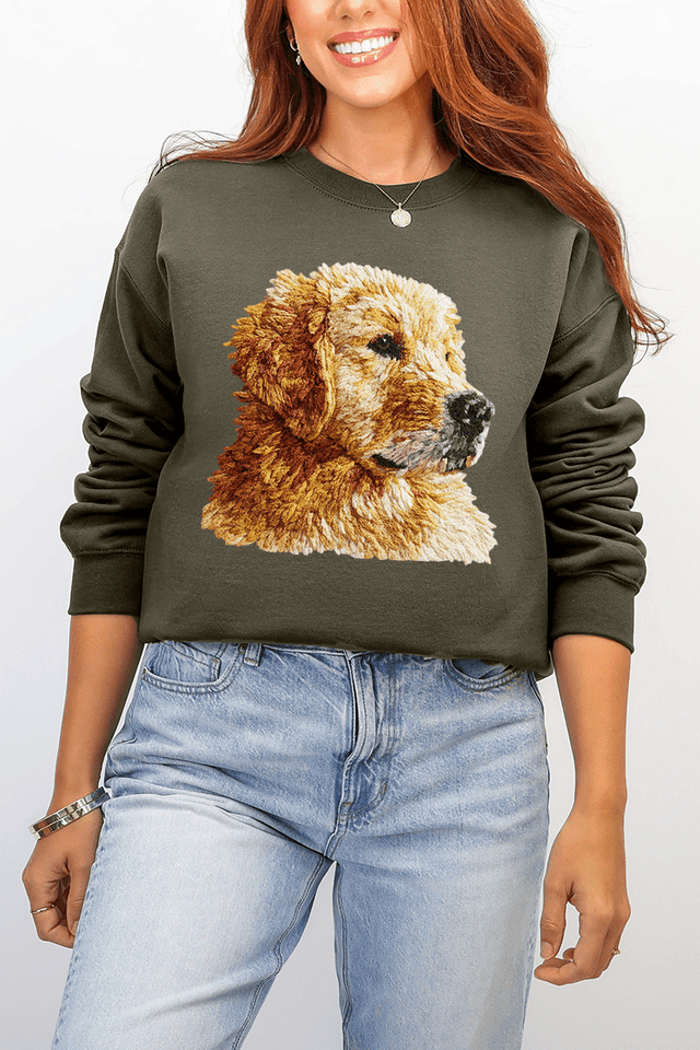 Faux Yarn Golden Retriever Ecosmart Crewneck Sweatshirt - Wholesale Accessory Market
