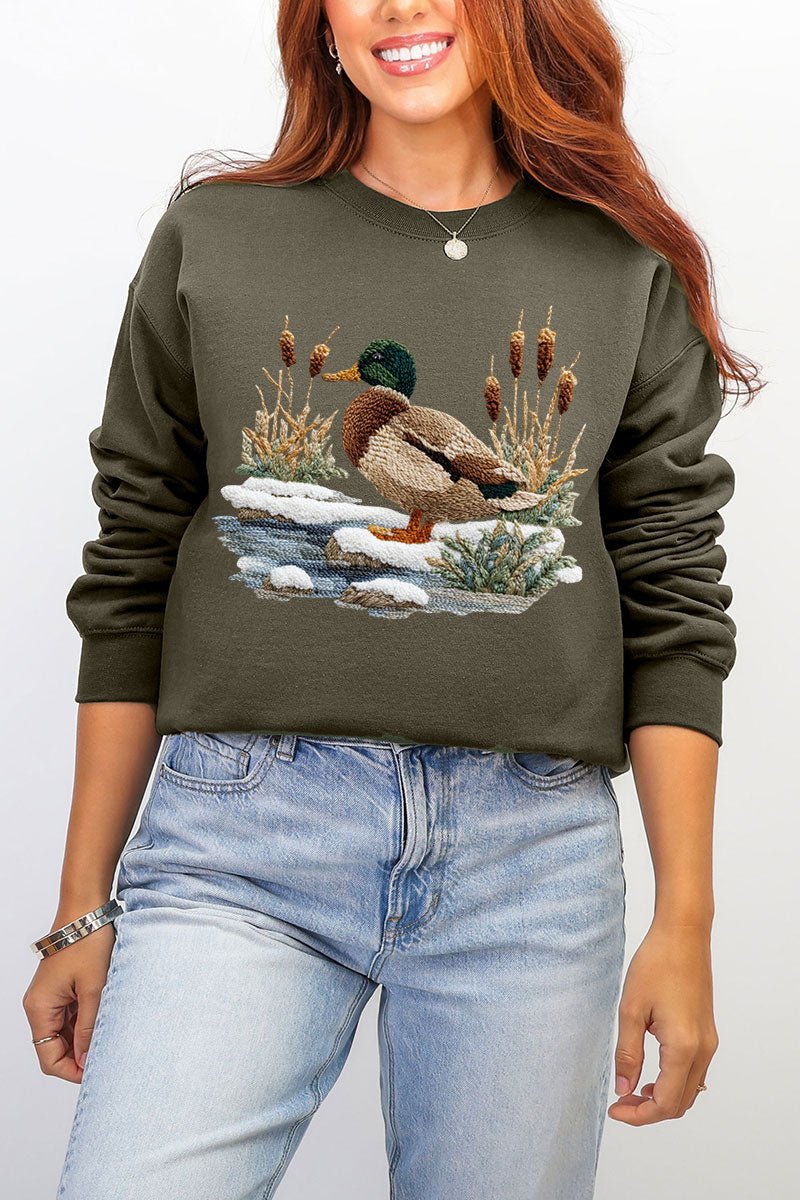 Faux Yarn Winter Mallard Ecosmart Crewneck Sweatshirt - Wholesale Accessory Market