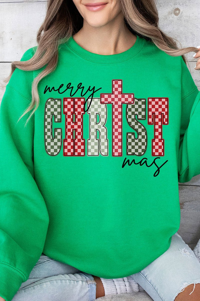 Checkered Merry CHRISTmas Ecosmart Crewneck Sweatshirt - Wholesale Accessory Market