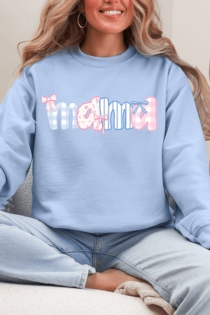 Coquette Floral Pink And Blue Mama Ecosmart Crewneck Sweatshirt - Wholesale Accessory Market