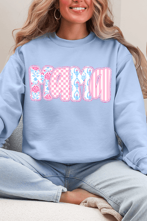 Preppy Pink And Blue Mama Ecosmart Crewneck Sweatshirt - Wholesale Accessory Market